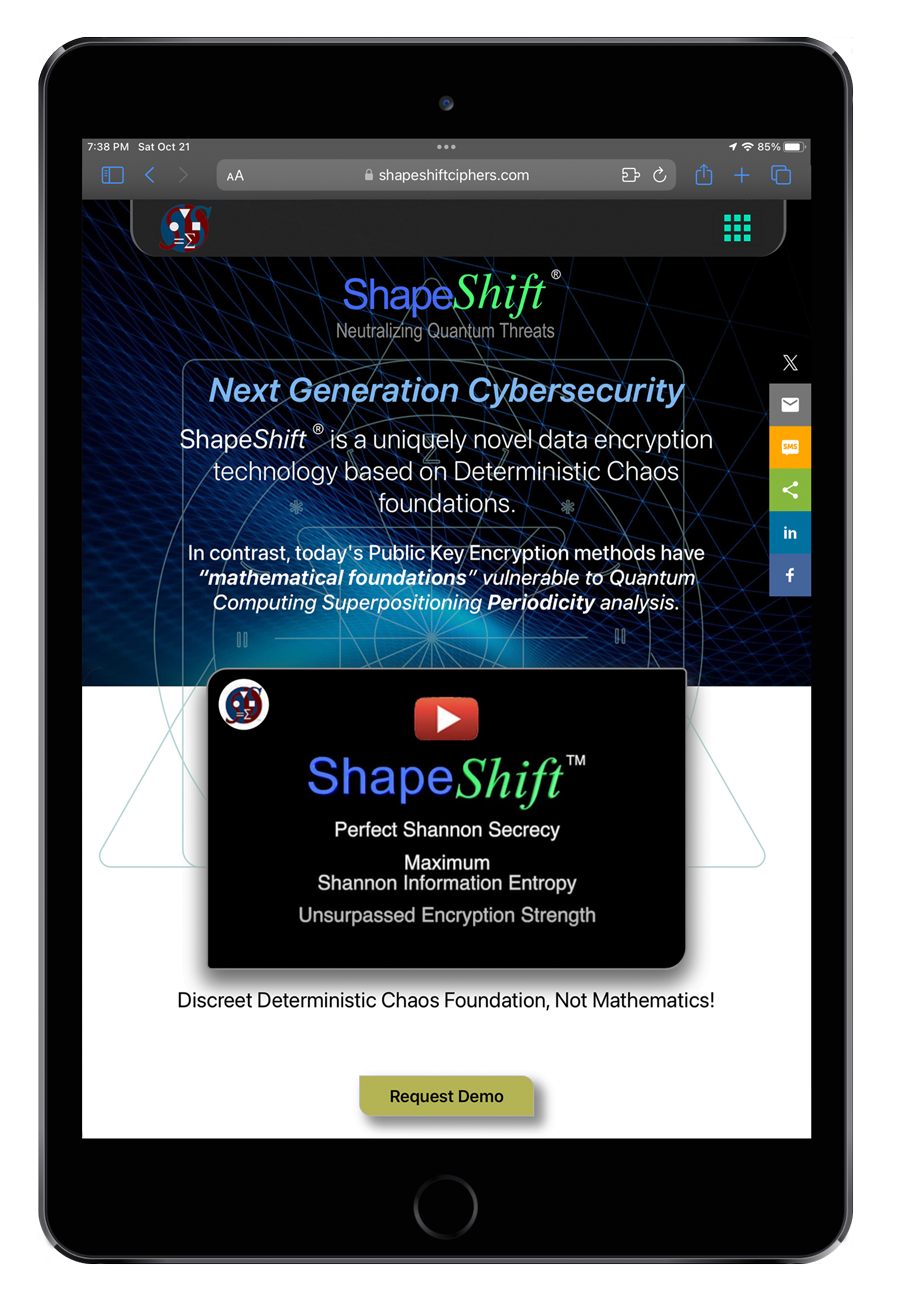 The latest Cybersecurity non-mathematical, quantum compauter safe, algorithem based on Deterministic Chaos.